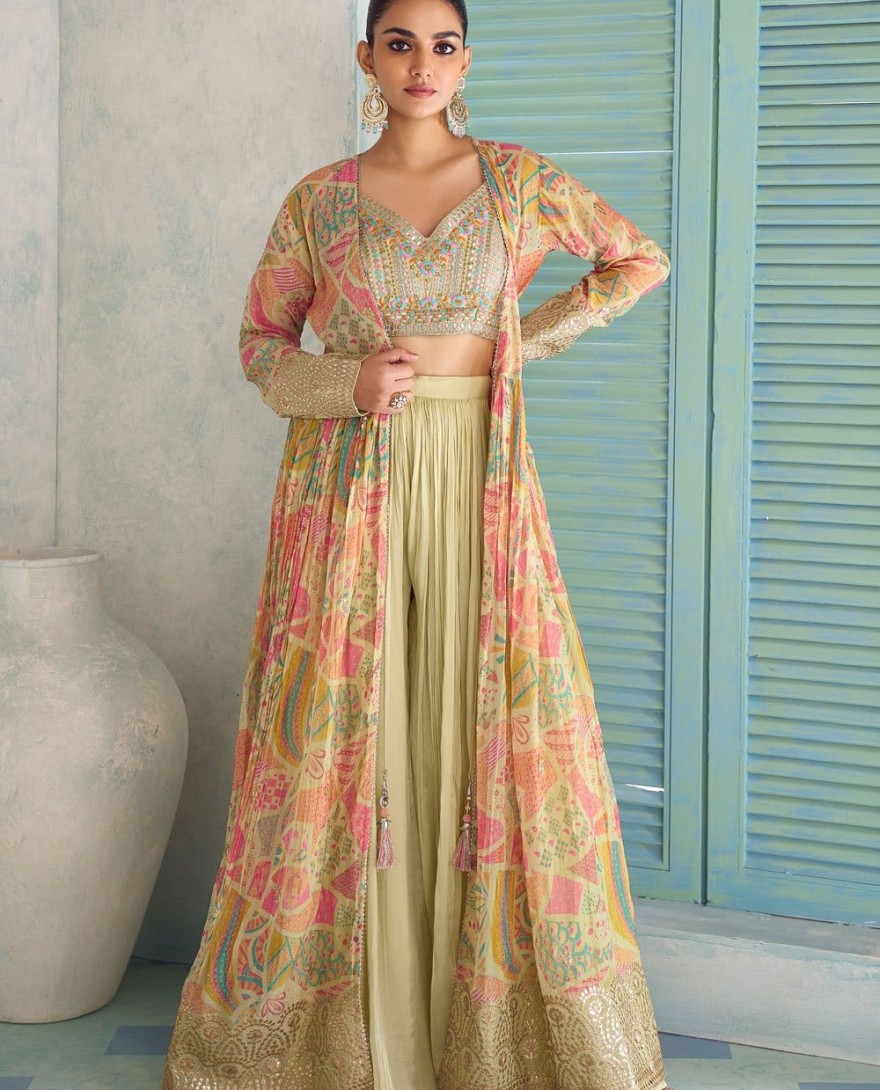 BROWN - Dainty Beige Embroidered Chinon Salwar Kameez